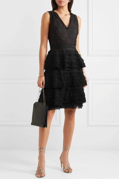 Shop Jason Wu Collection Tiered Cotton-blend Lace And Chiffon Mini Dress In Black