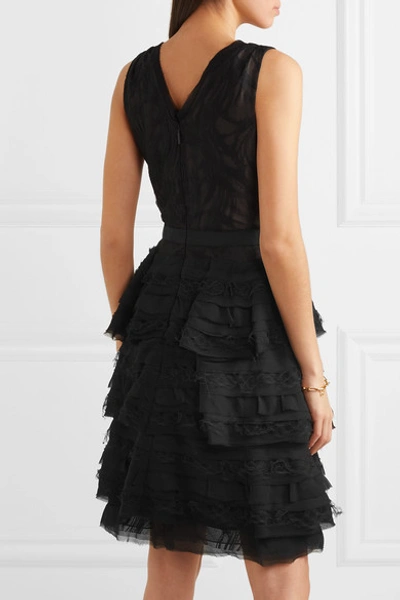 Shop Jason Wu Collection Tiered Cotton-blend Lace And Chiffon Mini Dress In Black