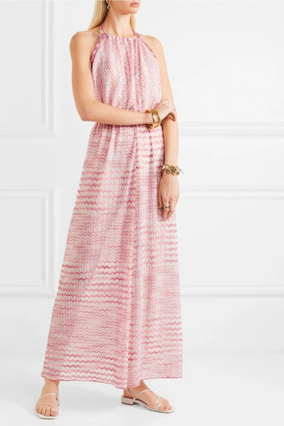 Shop Missoni Open-back Crochet Halterneck Jumpsuit In Pink