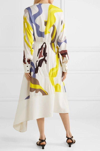 Shop Tibi Asymmetric Paneled Printed Crepe Midi Dress In White