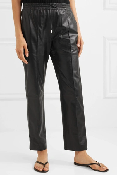 Shop Joseph Dino Leather Track Pants In Black