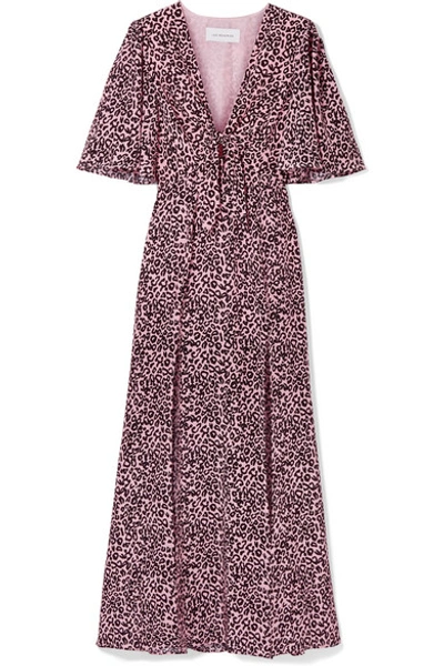 Shop Les Rêveries Tie-front Leopard-print Silk-crepe Maxi Dress In Pink