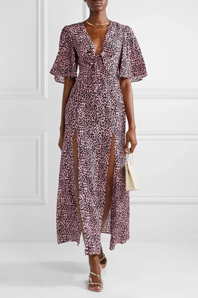 Shop Les Rêveries Tie-front Leopard-print Silk-crepe Maxi Dress In Pink