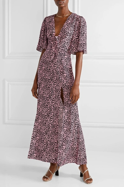 Shop Les Rêveries Tie-front Leopard-print Silk-crepe Maxi Dress In Pink