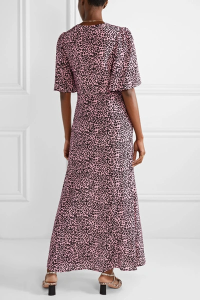 Shop Les Rêveries Tie-front Leopard-print Silk-crepe Maxi Dress In Pink