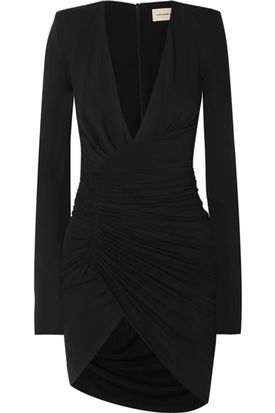 Shop Alexandre Vauthier Ruched Draped Stretch-jersey Mini Dress In Black