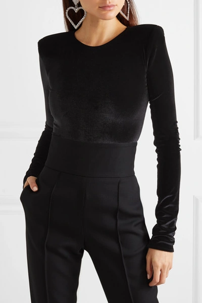 Shop Alexandre Vauthier Stretch-velvet Bodysuit In Black