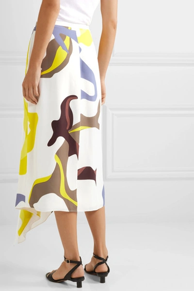 Shop Tibi Asymmetric Printed Crepe Midi Skirt In White