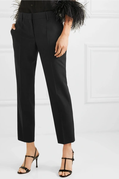Shop Prada Wool Straight-leg Pants In Black
