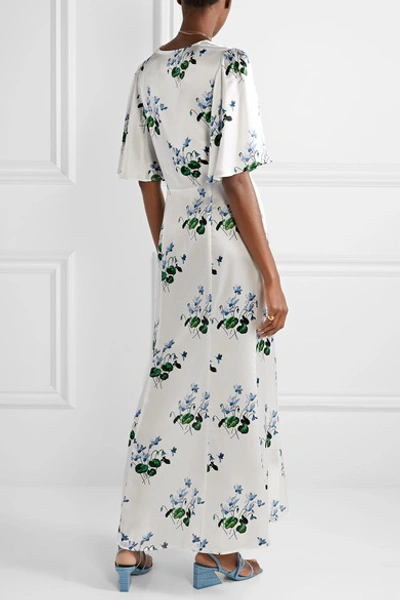 Shop Les Rêveries Tie-front Floral-print Silk-satin Maxi Dress In White