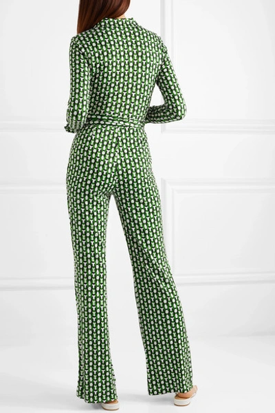 Shop Diane Von Furstenberg Michele Wrap-effect Printed Silk-jersey Jumpsuit In Green