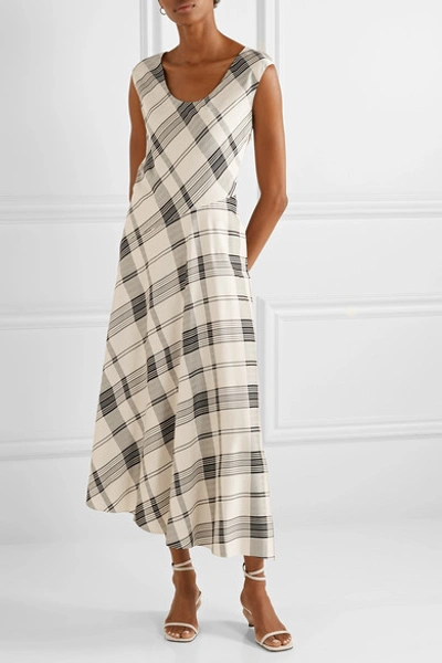 Shop Theory Tango Asymmetric Checked Jacquard Maxi Dress In Ivory