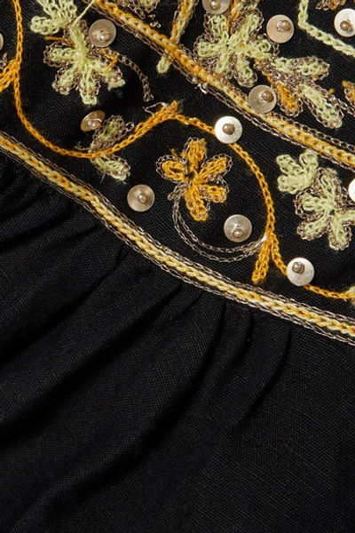 Shop Ulla Johnson Kiara Embellished Linen And Cotton-blend Blouse In Black