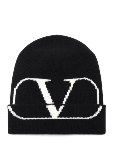 Shop Valentino Go Logo Beanie In Black