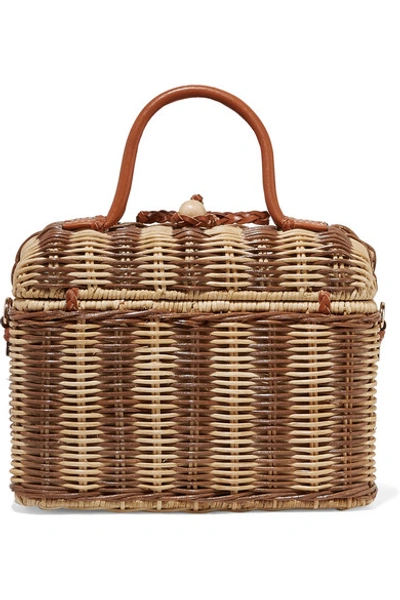 Shop Ulla Johnson Priska Leather-trimmed Wicker Tote In Beige