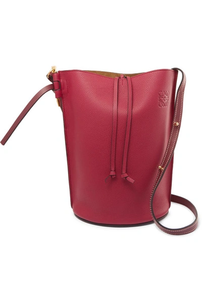 Shop Loewe Gate Textured-leather Bucket Bag In Burgundy