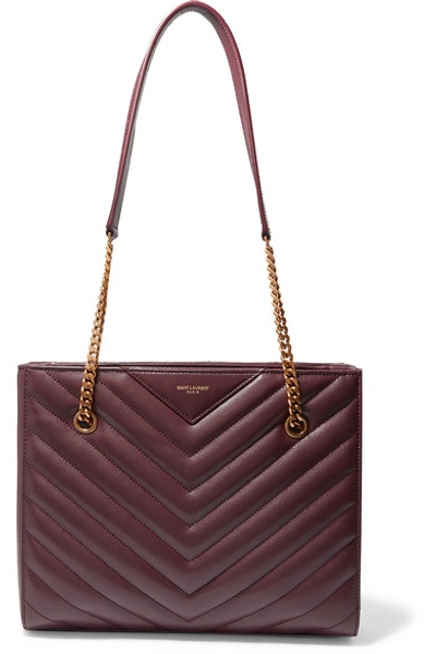 Shop Saint Laurent Tribeca Small Quilted Textured-leather Tote In Burgundy