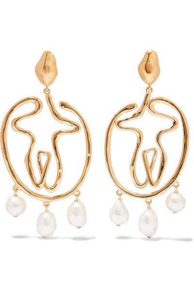 Shop Chloé Femininities Gold-tone Pearl Clip Earrings