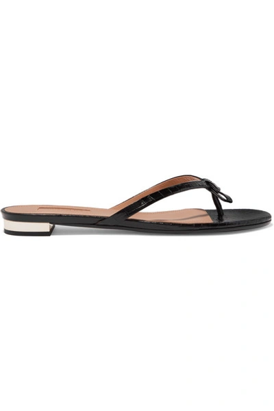 Shop Aquazzura Riva Croc-effect Leather Flip Flops In Black