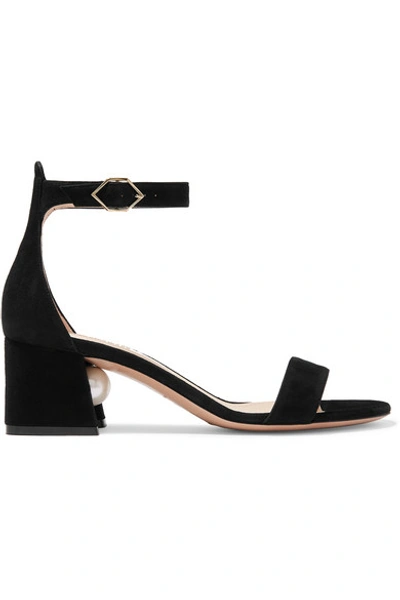 Shop Nicholas Kirkwood Miri Faux Pearl-embellished Suede Sandals In Black