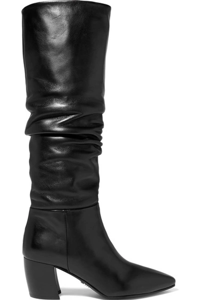 Shop Prada Leather Knee Boots In Black