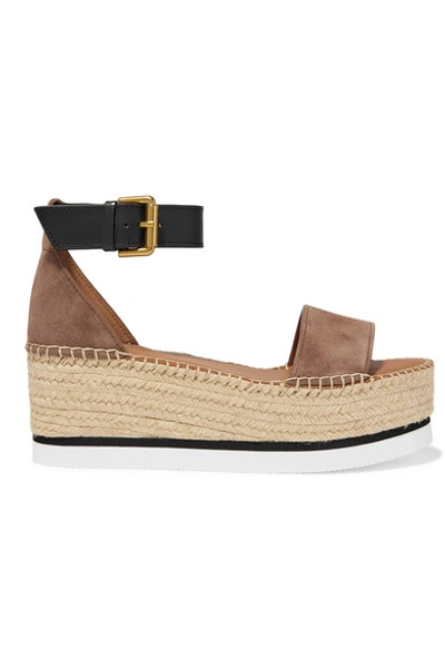 Shop See By Chloé Suede And Leather Espadrille Platform Sandals In Taupe