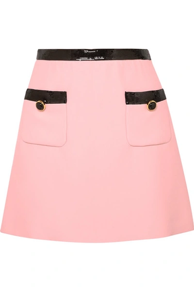 Shop Miu Miu Sequined Velvet-trimmed Cady Mini Skirt In Pink