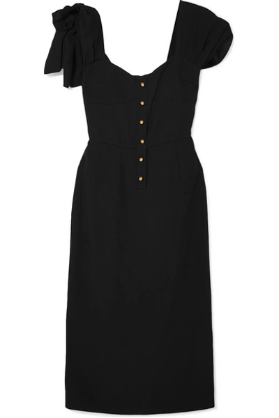 Shop Prada Bow-embellished Crepe Midi Dress In Black