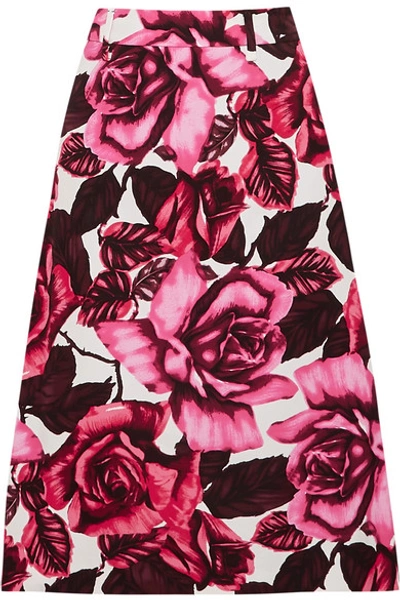 Shop Prada Floral-print Cotton-poplin Skirt In Pink