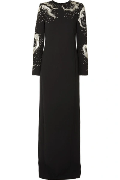 Shop Givenchy Embellished Wool-crepe Gown In Black