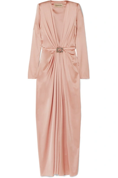Shop Alexandre Vauthier Embellished Draped Silk-blend Satin Gown In Blush