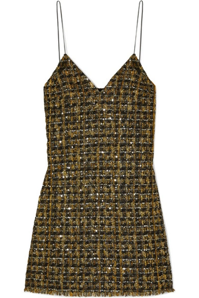 Shop Balmain Sequined Metallic Tweed Mini Dress In Black