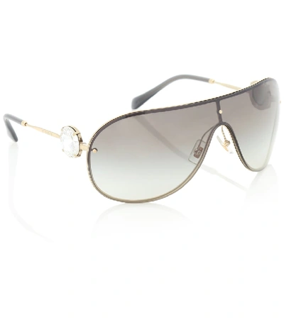 Shop Miu Miu Embellished Aviator Sunglasses In Gold