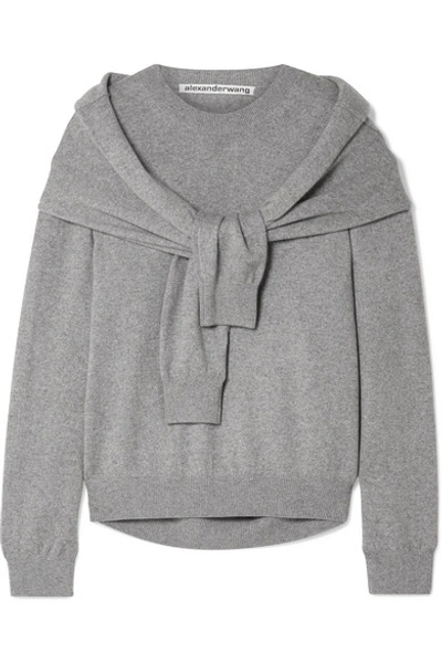 Shop Alexander Wang Tie-front Knitted Sweater In Gray