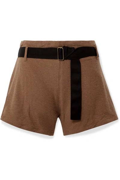 Shop Albus Lumen Traveller Belted Cotton-blend Terry Shorts In Brown