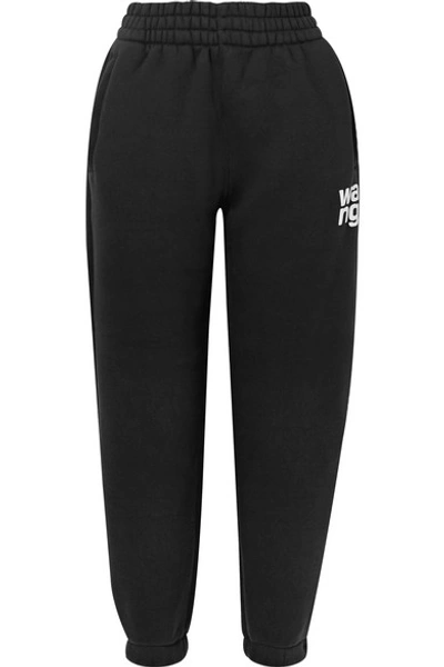 Shop Alexander Wang T Printed Cotton-blend Fleece Track Pants In Black