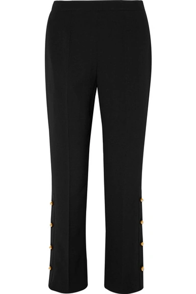 Shop Prada Button-embellished Crepe Wide-leg Pants In Black