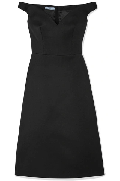 Shop Prada Off-the-shoulder Wool Dress In Black