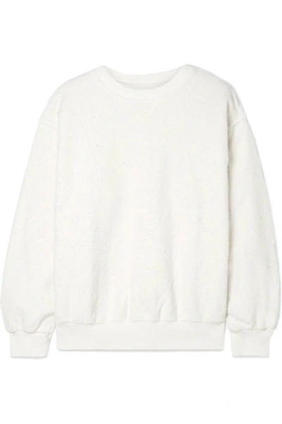 Shop Anine Bing Lou Embroidered Textured Cotton-fleece Sweatshirt In White