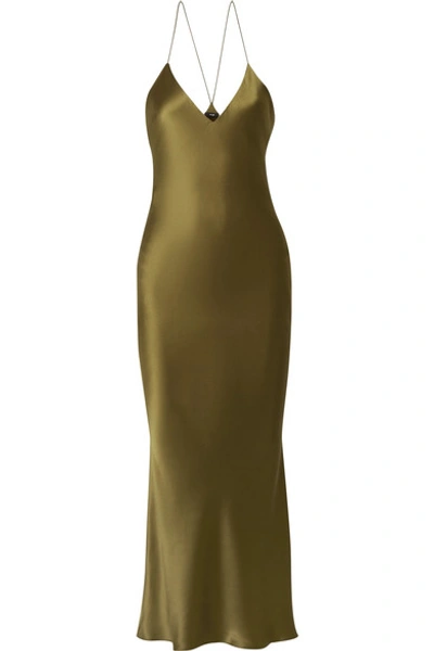 Shop Alix Lewis Silk-charmeuse Maxi Dress In Army Green