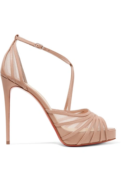 Shop Christian Louboutin Filamenta 120 Leather And Mesh Sandals In Beige