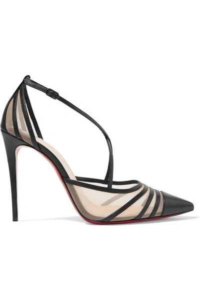 Shop Christian Louboutin Theodorella 100 Leather And Mesh Pumps In Black