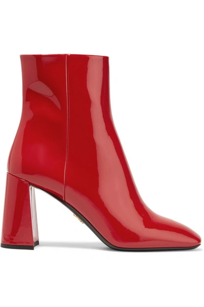 Shop Prada 85 Patent-leather Ankle Boots In Red