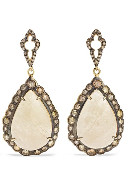 Shop Loree Rodkin 18-karat Rhodium Yellow Gold, Sapphire And Diamond Earrings