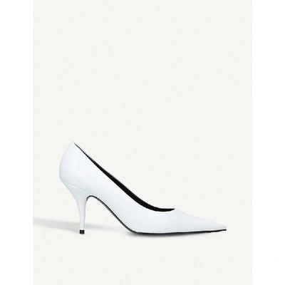 Shop Balenciaga Knife Leather Pointed Toe Pumps In White