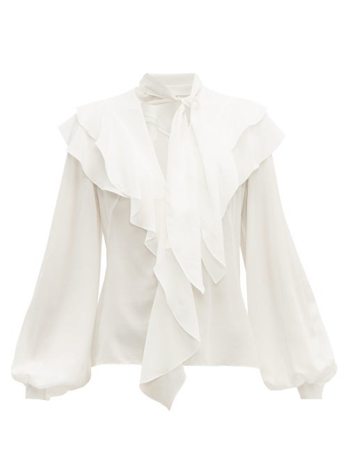 Peter Pilotto Ruffled Silk Crepe De Chine Blouse In White | ModeSens