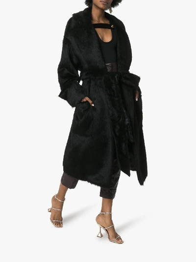Shop Alexandre Vauthier Belted Faux Fur Coat In Black
