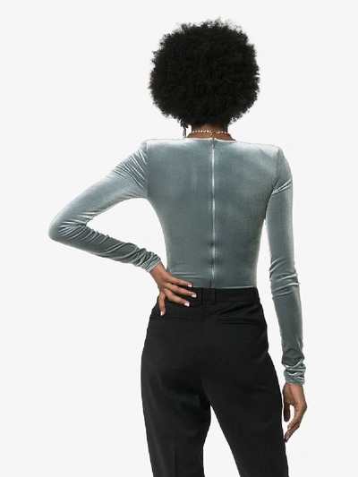 Shop Alexandre Vauthier Velvet Padded Shoulder Bodysuit In Grey