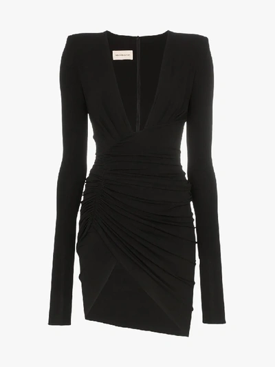 Shop Alexandre Vauthier Deep V-neck Ruched Mini Dress In Black