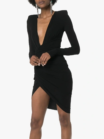 Shop Alexandre Vauthier Deep V-neck Ruched Mini Dress In Black